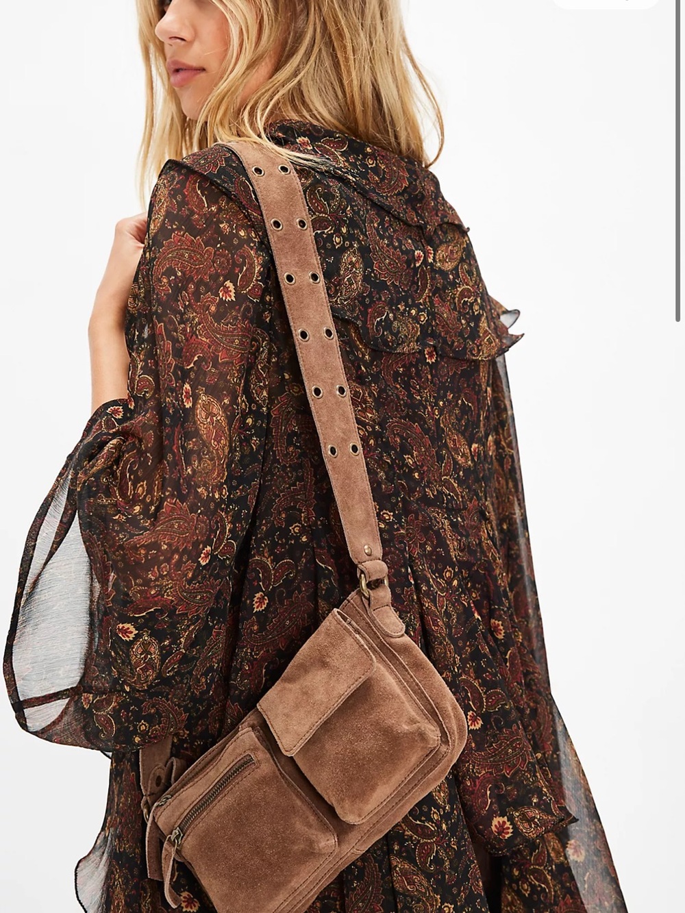 Free People Suefe Wade Burgundy Leather Crossbody Bag - Adjustable Strap